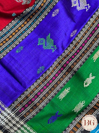 Berhampuri Double pallu checker body pure silk handloom saree - Black