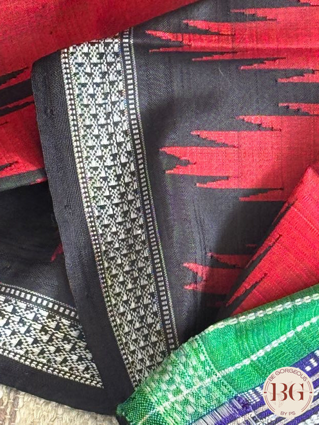 Berhampuri Double pallu pure silk handloom saree - Red