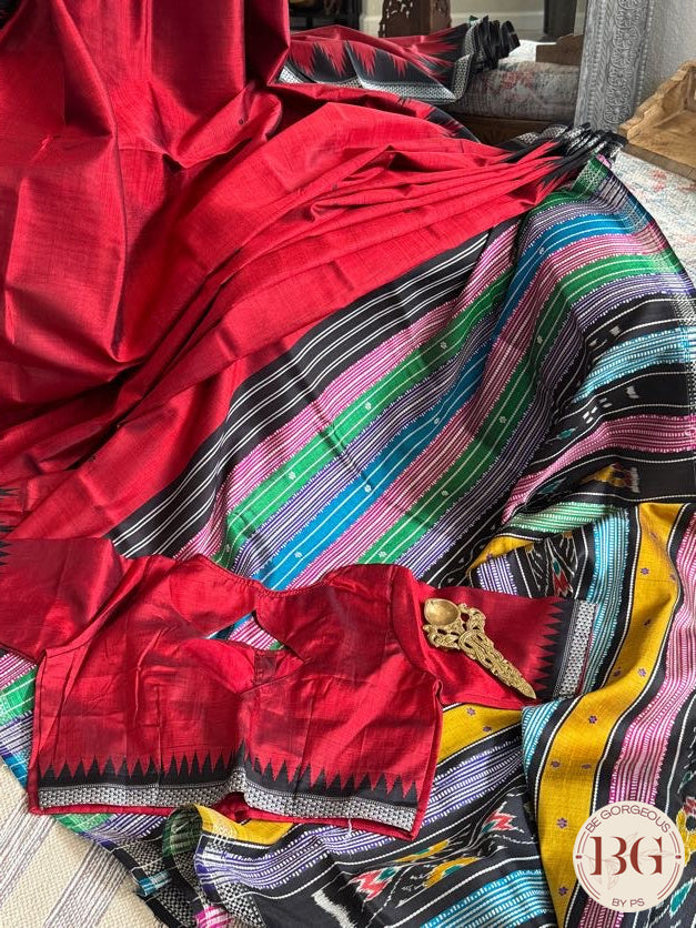 Berhampuri Double pallu pure silk handloom saree - Red