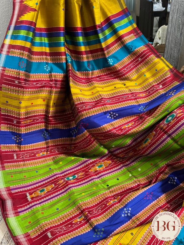 Berhampuri Double pallu pure silk handloom saree - Mustard