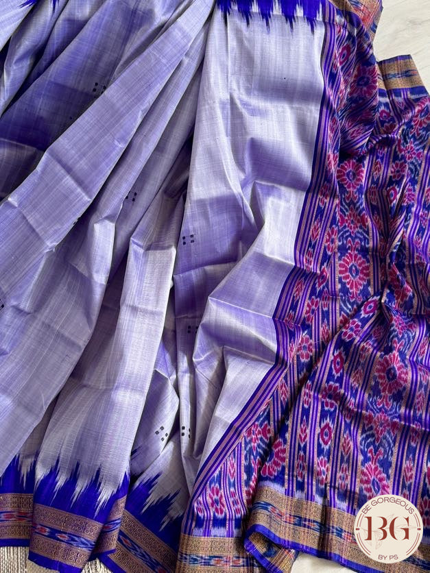 Khadua pure silk ikkat handloom saree - Grey Purple