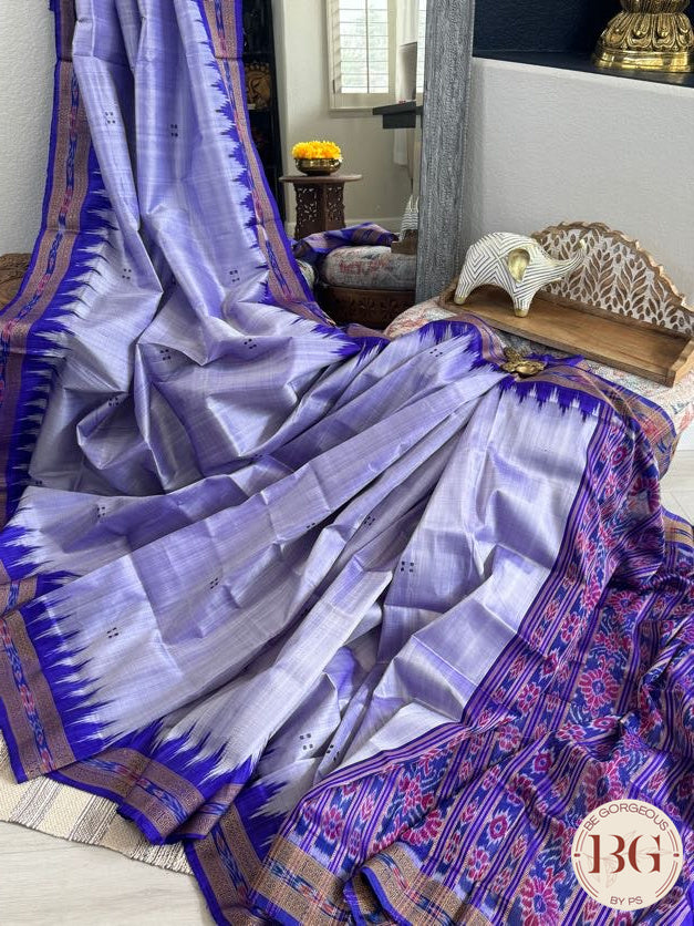 Khadua pure silk ikkat handloom saree - Grey Purple