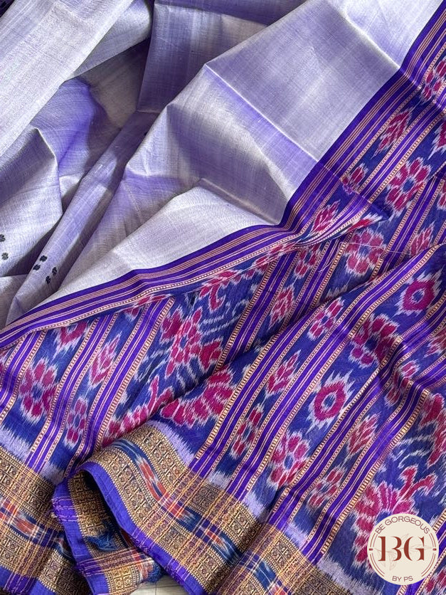 Khadua pure silk ikkat handloom saree - Grey Purple