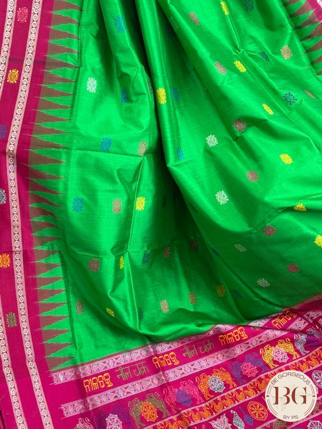 Sambalpuri Nilchakra Jaganath pure silk handloom saree - Green Megenta