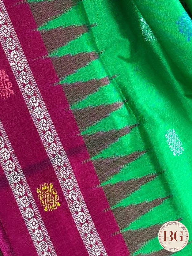 Sambalpuri Nilchakra Jaganath pure silk handloom saree - Green Megenta