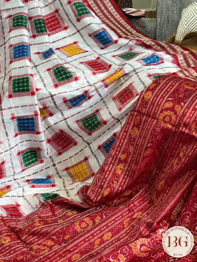 Sambalpuri Double Ikkat Ashwini silk handloom saree color - white