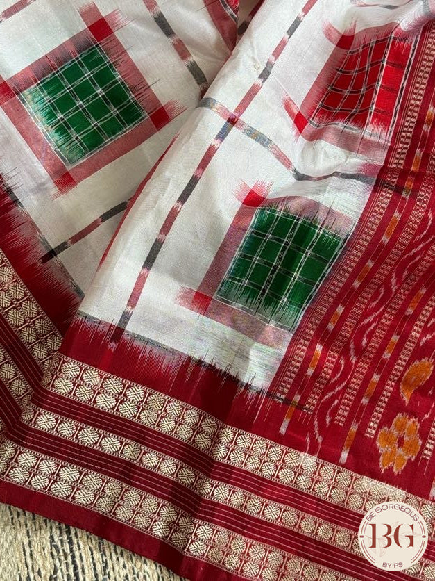 Sambalpuri Double Ikkat Ashwini silk handloom saree color - white