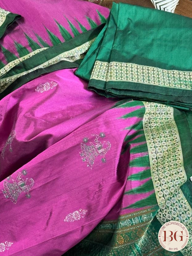 Bomkai handloom silk sambalpuri dolls saree color - pink