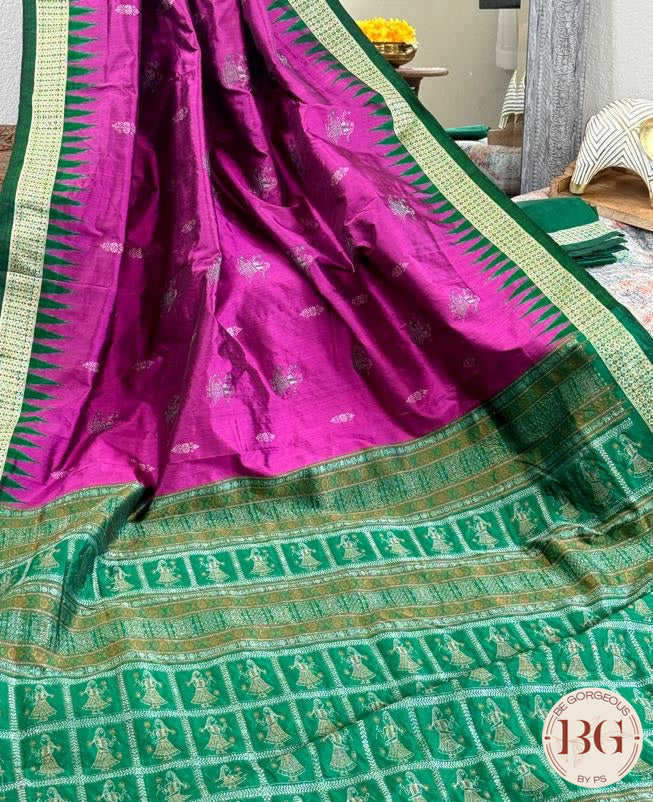 Bomkai handloom silk sambalpuri dolls saree color - pink