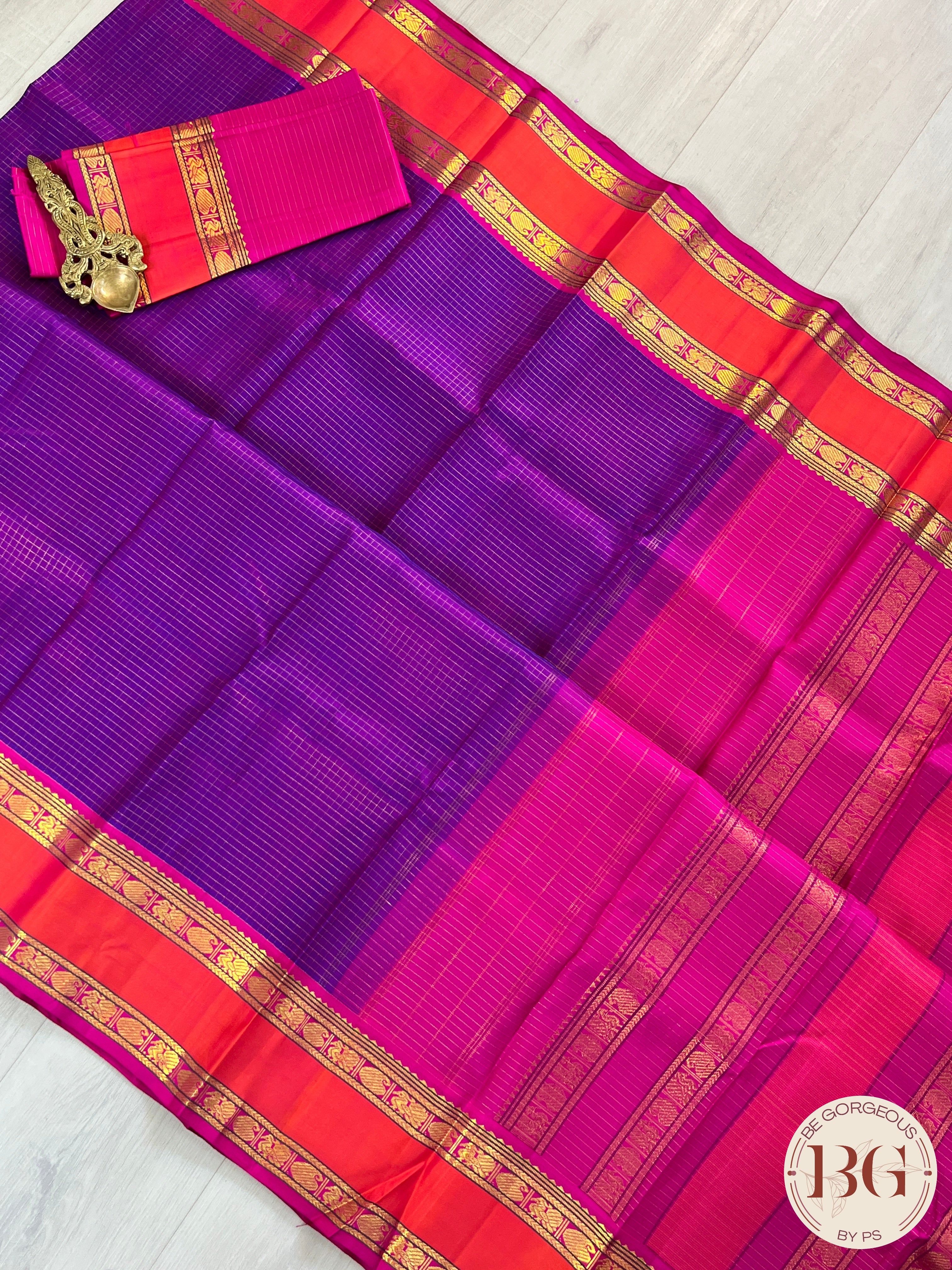 Pure Kanjeevaram Silk handloom saree color - purple pink