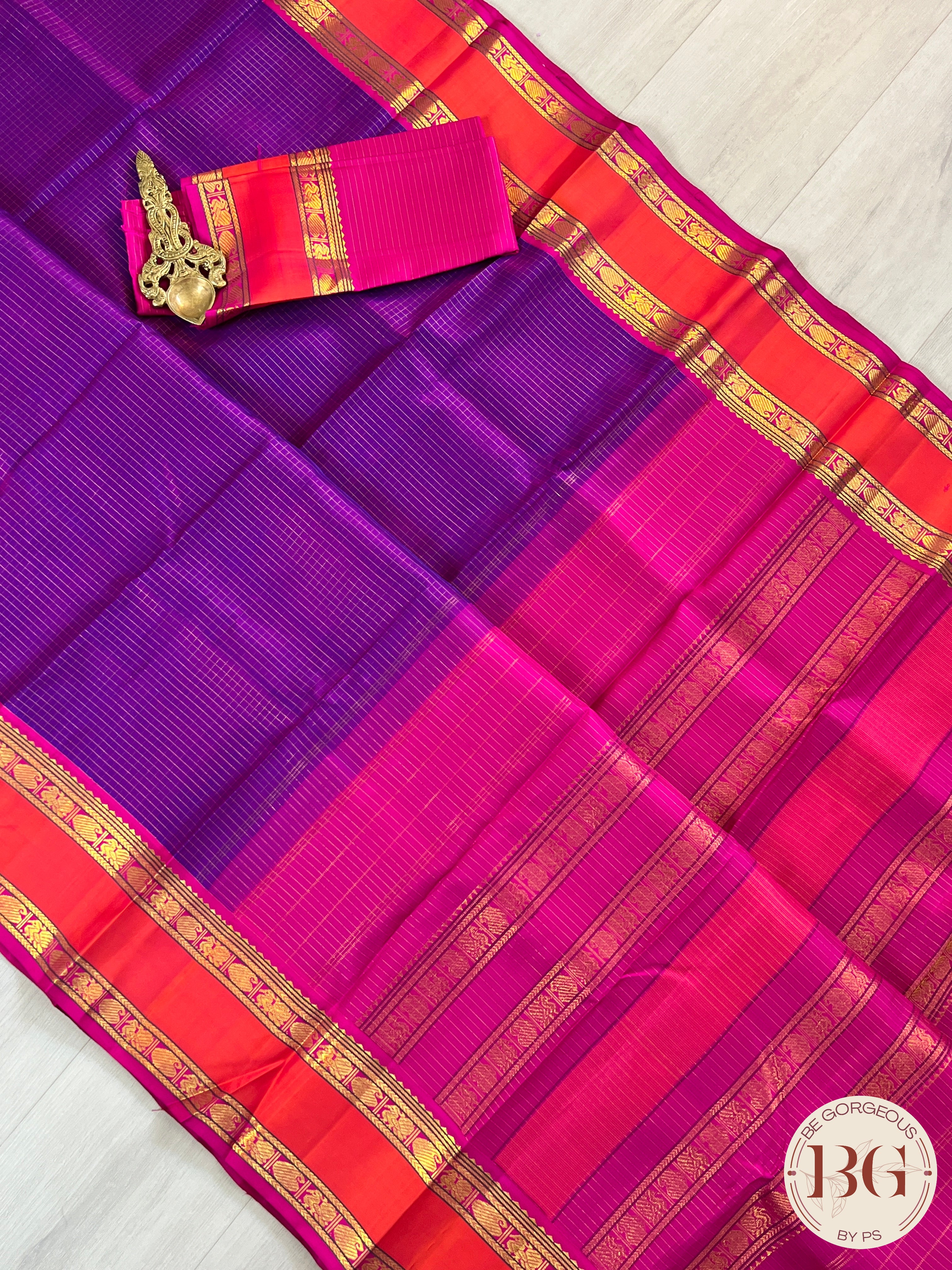 Pure Kanjeevaram Silk handloom saree color - purple pink