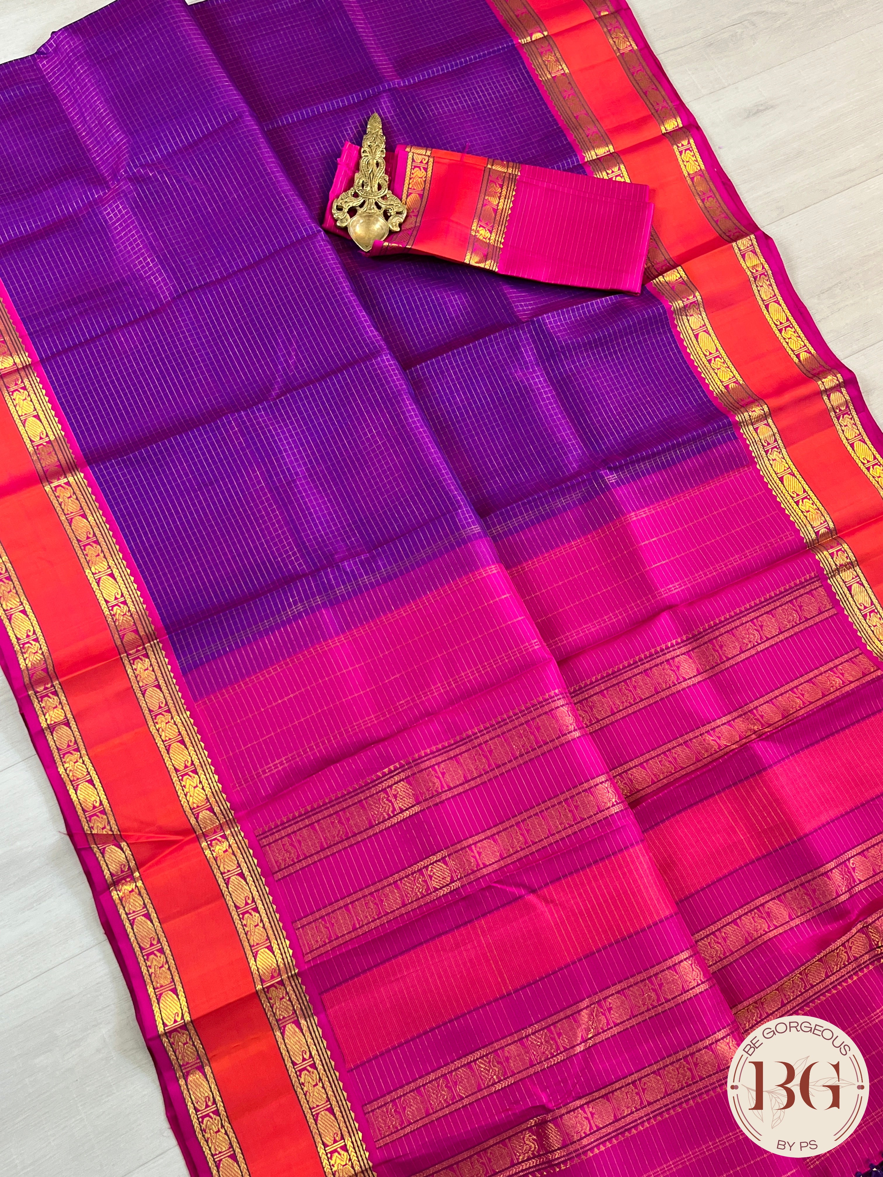 Pure Kanjeevaram Silk handloom saree color - purple pink