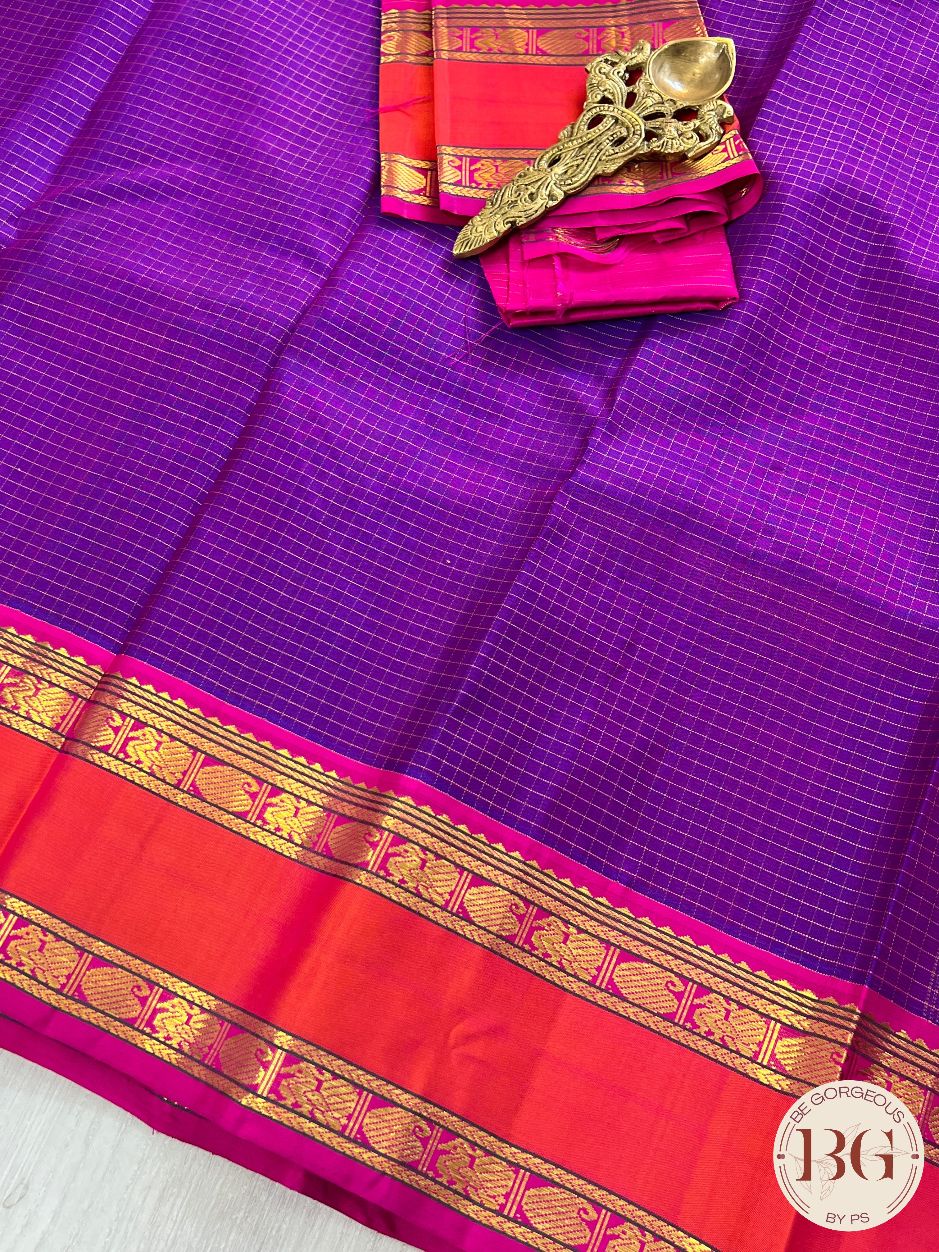 Pure Kanjeevaram Silk handloom saree color - purple pink