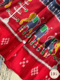 Sambalpuri double ikkat paspalli border, tribal & elephant motifs - Blue