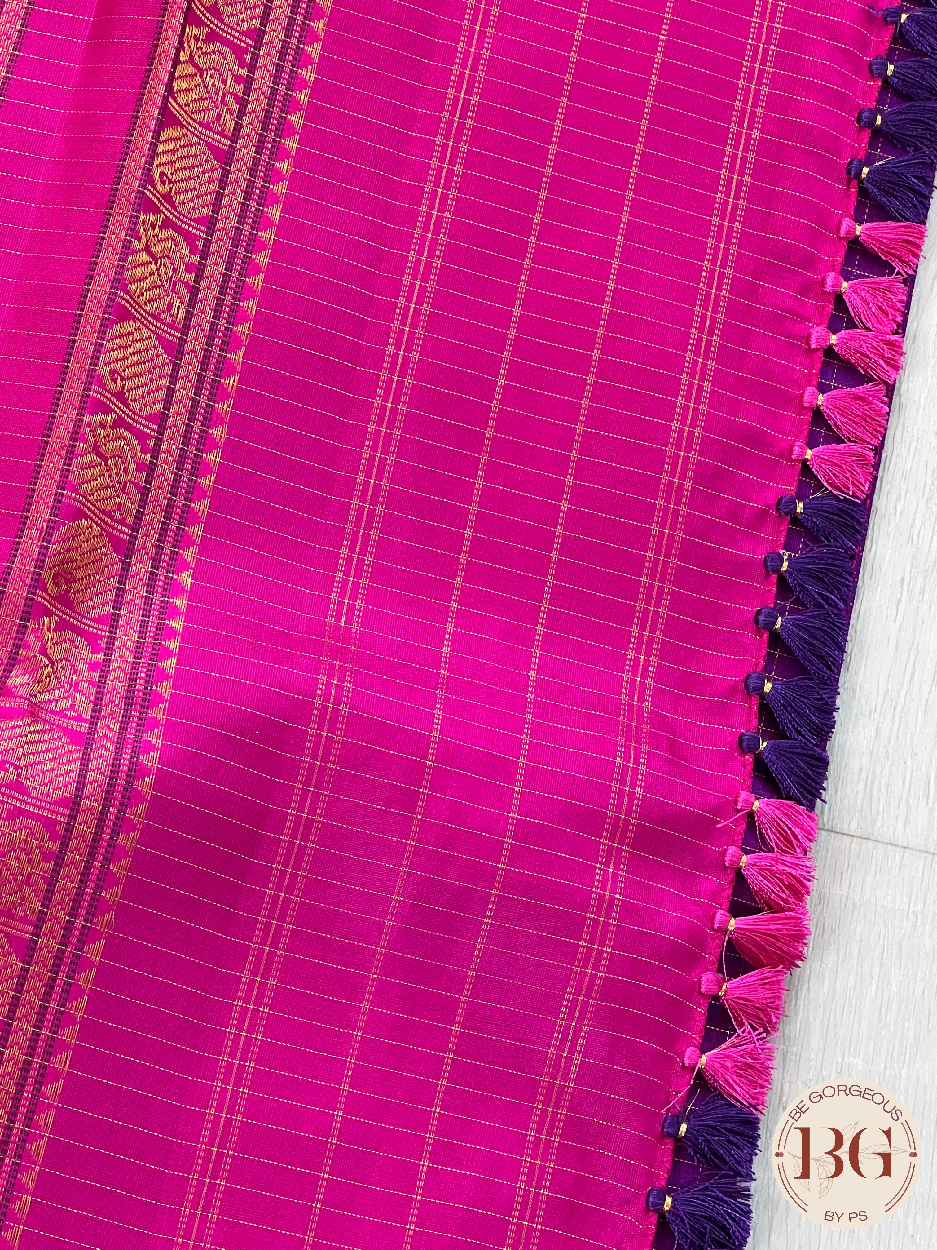 Pure Kanjeevaram Silk handloom saree color - purple pink