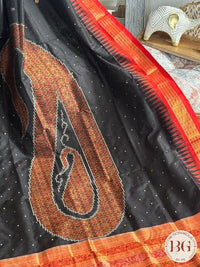 Sambalpuri ambua bomkai half tissue pata pure silk handloom saree - Black