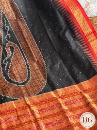 Sambalpuri ambua bomkai half tissue pata pure silk handloom saree - Black