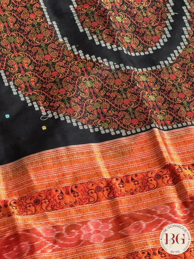 Sambalpuri ambua bomkai half tissue pata pure silk handloom saree - Black