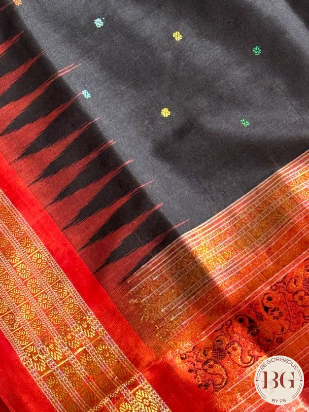 Sambalpuri ambua bomkai half tissue pata pure silk handloom saree - Black