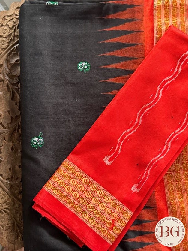 Sambalpuri ambua bomkai half tissue pata pure silk handloom saree - Black