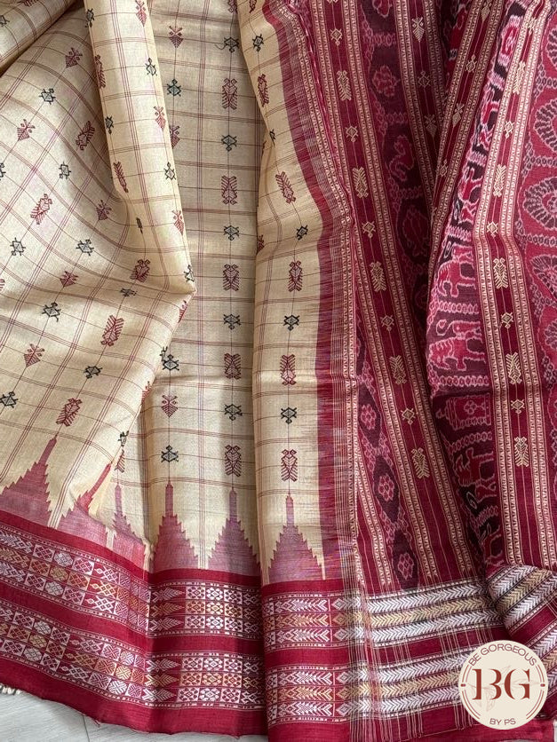 Tussar Silk Hazar butti handloom pure silk saree - Beige
