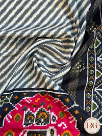 Soft silk patola printed saree - Stripes saree color - blue