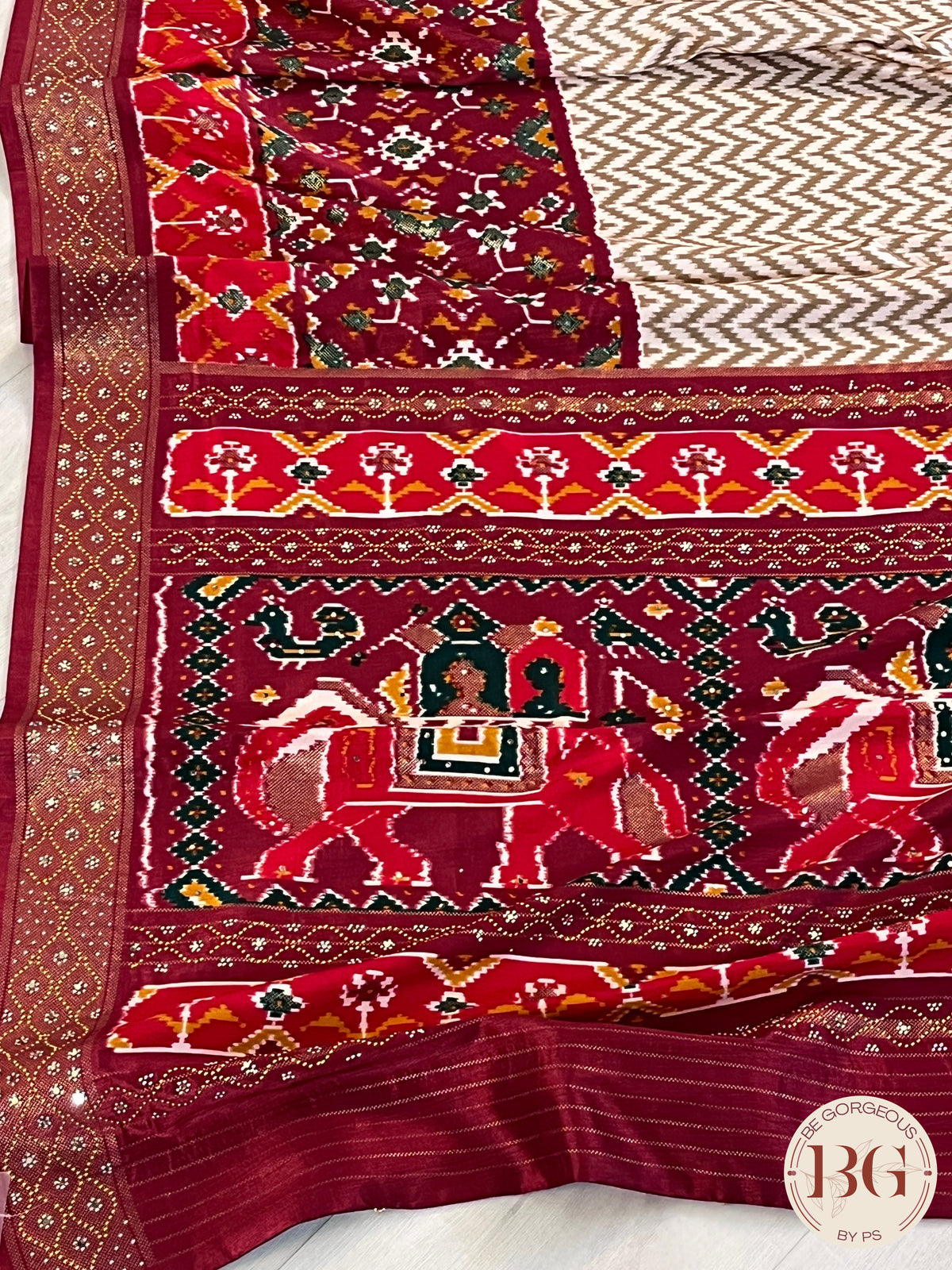 Soft silk patola saree with hathi pallu saree color - red