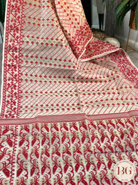 Cotton Jamdani saree color - beige red