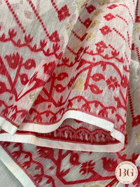 Cotton Jamdani saree color - beige red