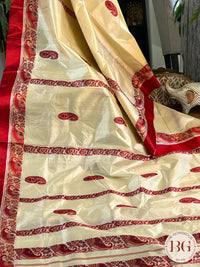 Pure Garad Silk Stripes design saree color - white red