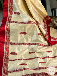 Pure Garad Silk Stripes design saree color - white red