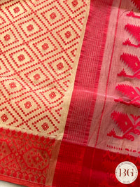 Cotton Jamdani saree color - beige red