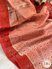 Cotton Jamdani saree color - beige red