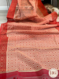 Cotton Jamdani saree color - beige red