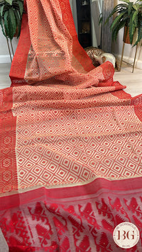 Cotton Jamdani saree color - beige red