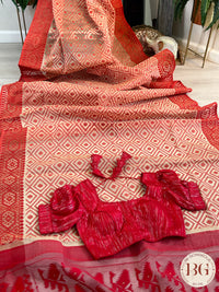 Cotton Jamdani saree color - beige red