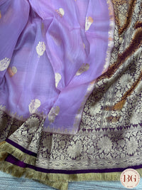 Banarasi Kora Organza silk mark certified saree with lace - Lavendar