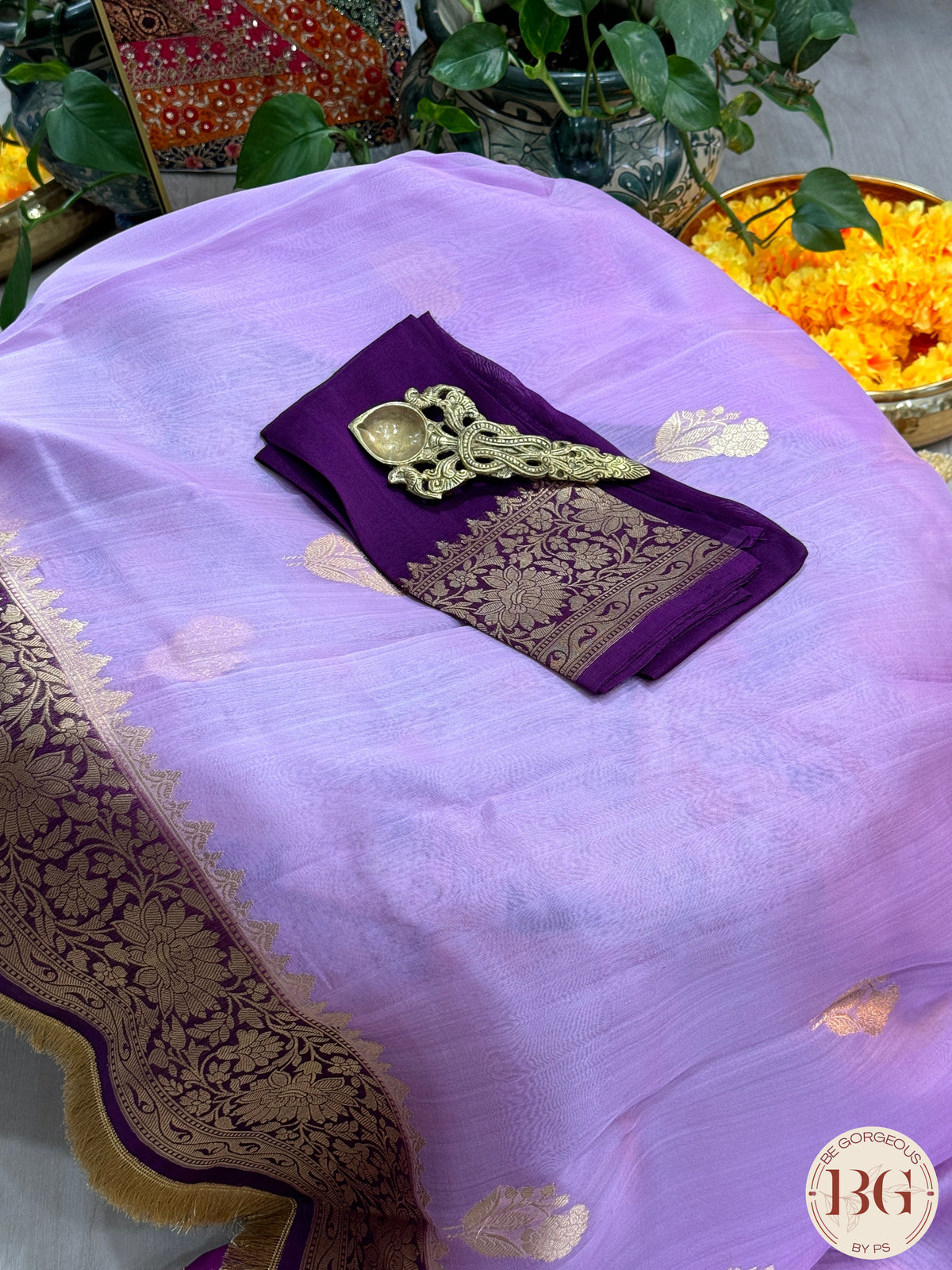 Banarasi Kora Organza silk mark certified saree with lace - Lavendar