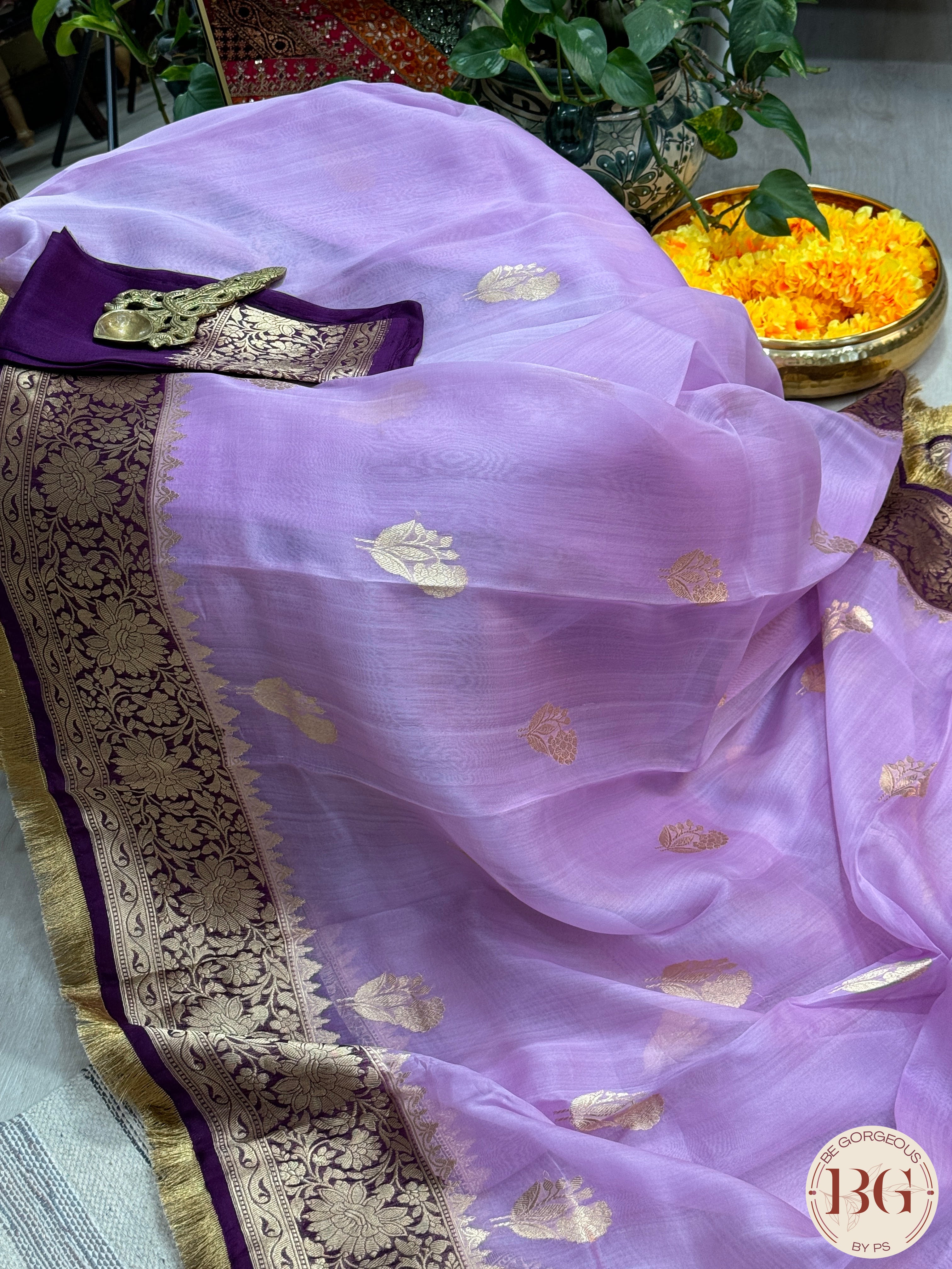 Banarasi Kora Organza silk mark certified saree with lace - Lavendar