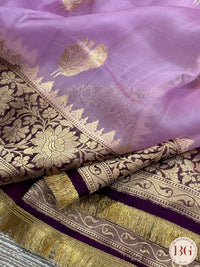 Banarasi Kora Organza silk mark certified saree with lace - Lavendar