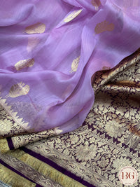 Banarasi Kora Organza silk mark certified saree with lace - Lavendar