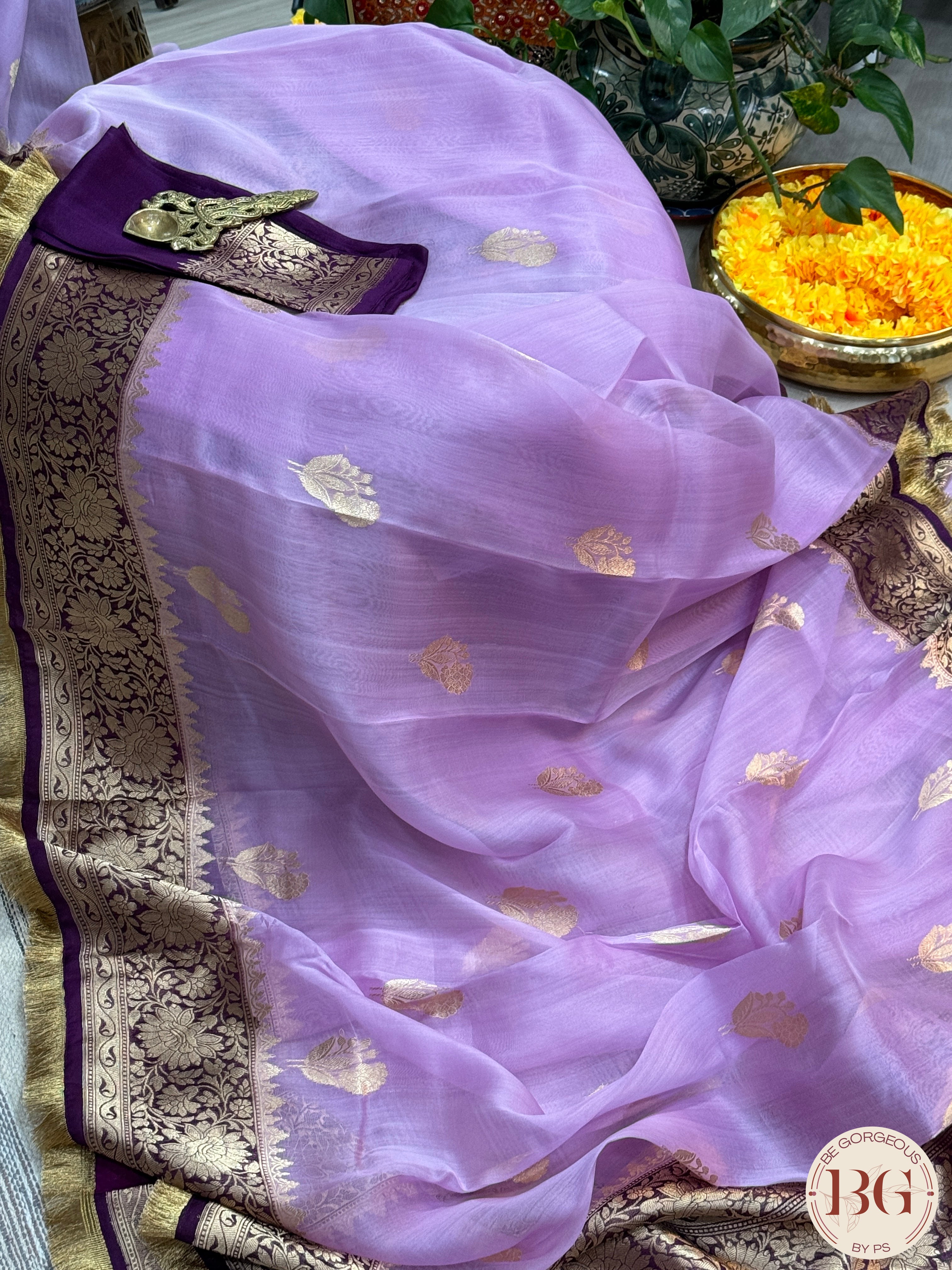 Banarasi Kora Organza silk mark certified saree with lace - Lavendar