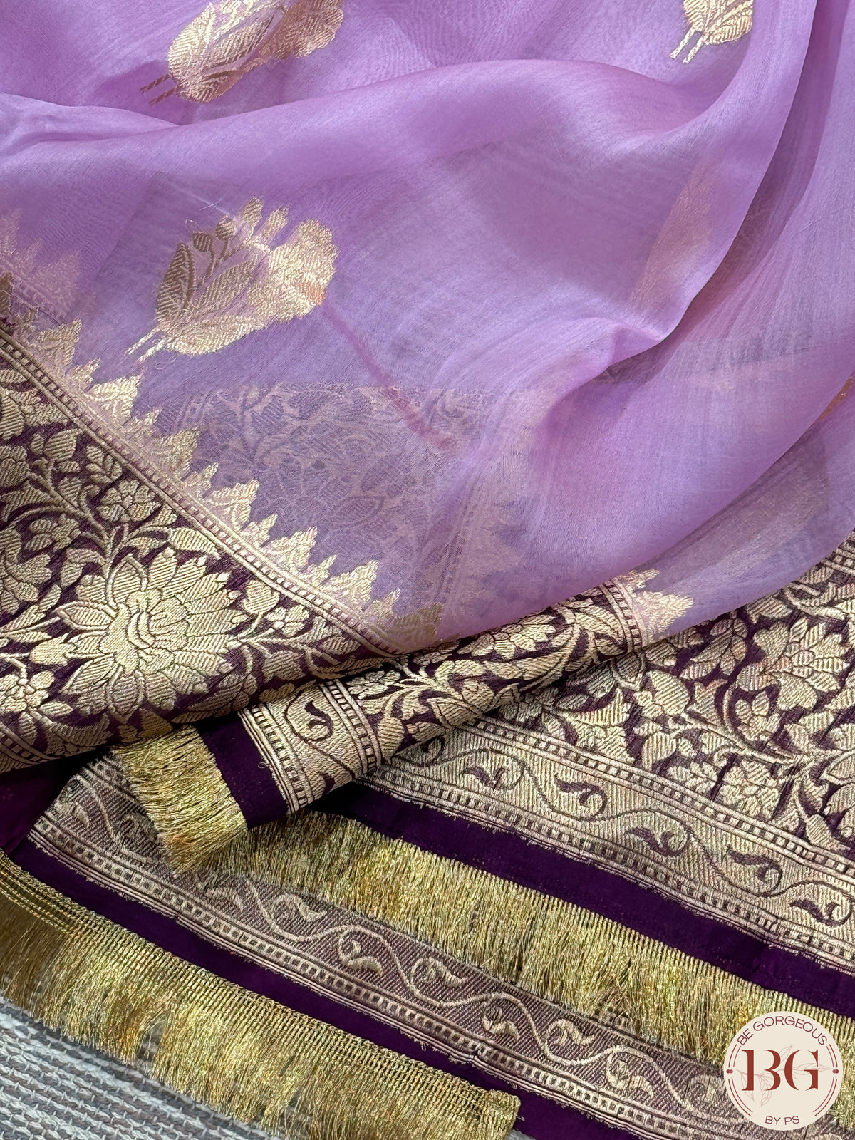 Banarasi Kora Organza silk mark certified saree with lace - Lavendar