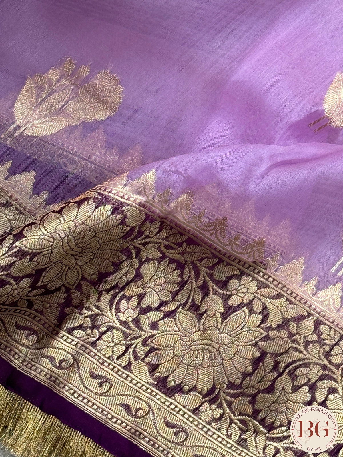 Banarasi Kora Organza silk mark certified saree with lace - Lavendar