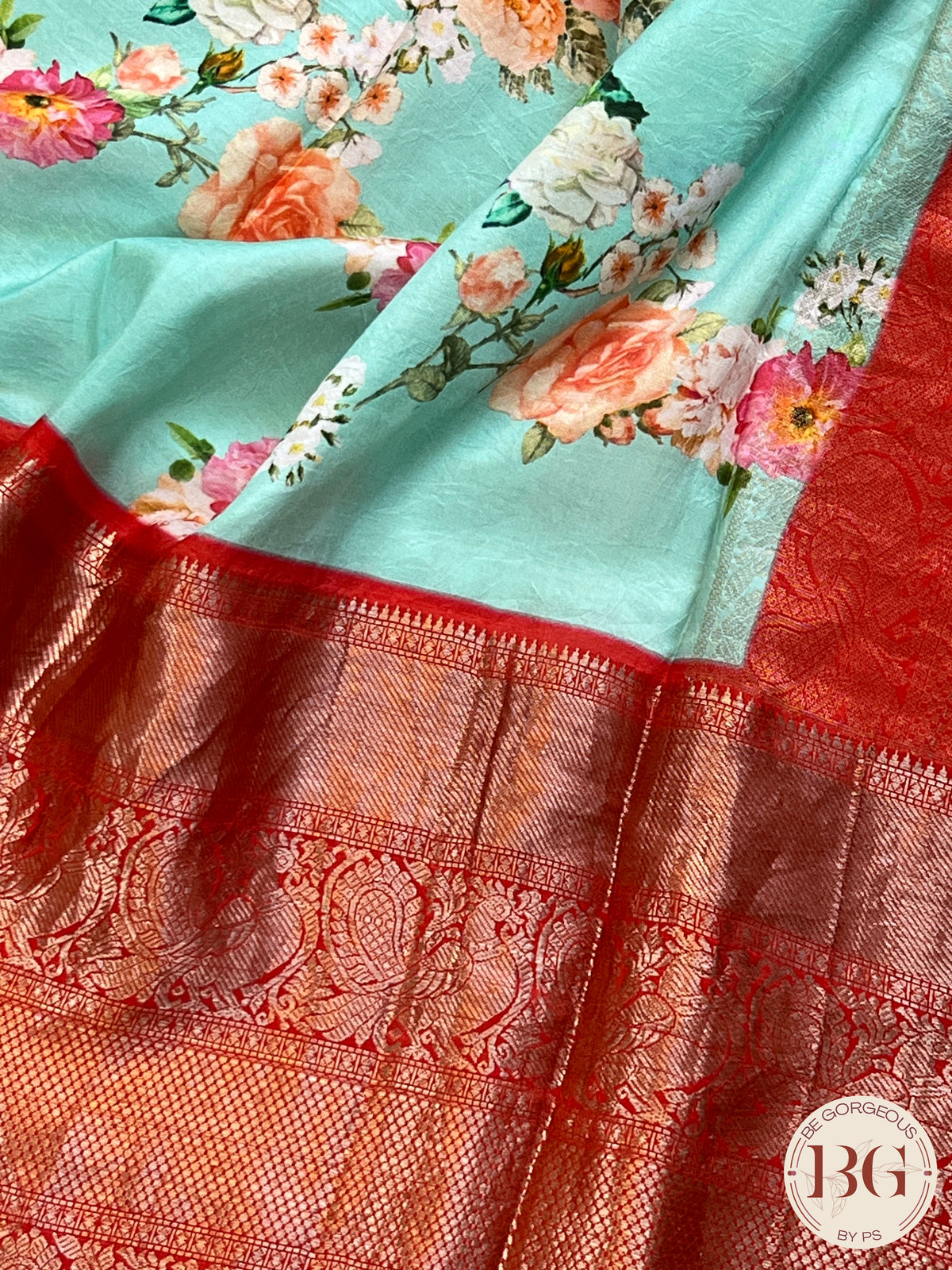 Kanjeevaram Silk Saree with digital floral prints saree color - green