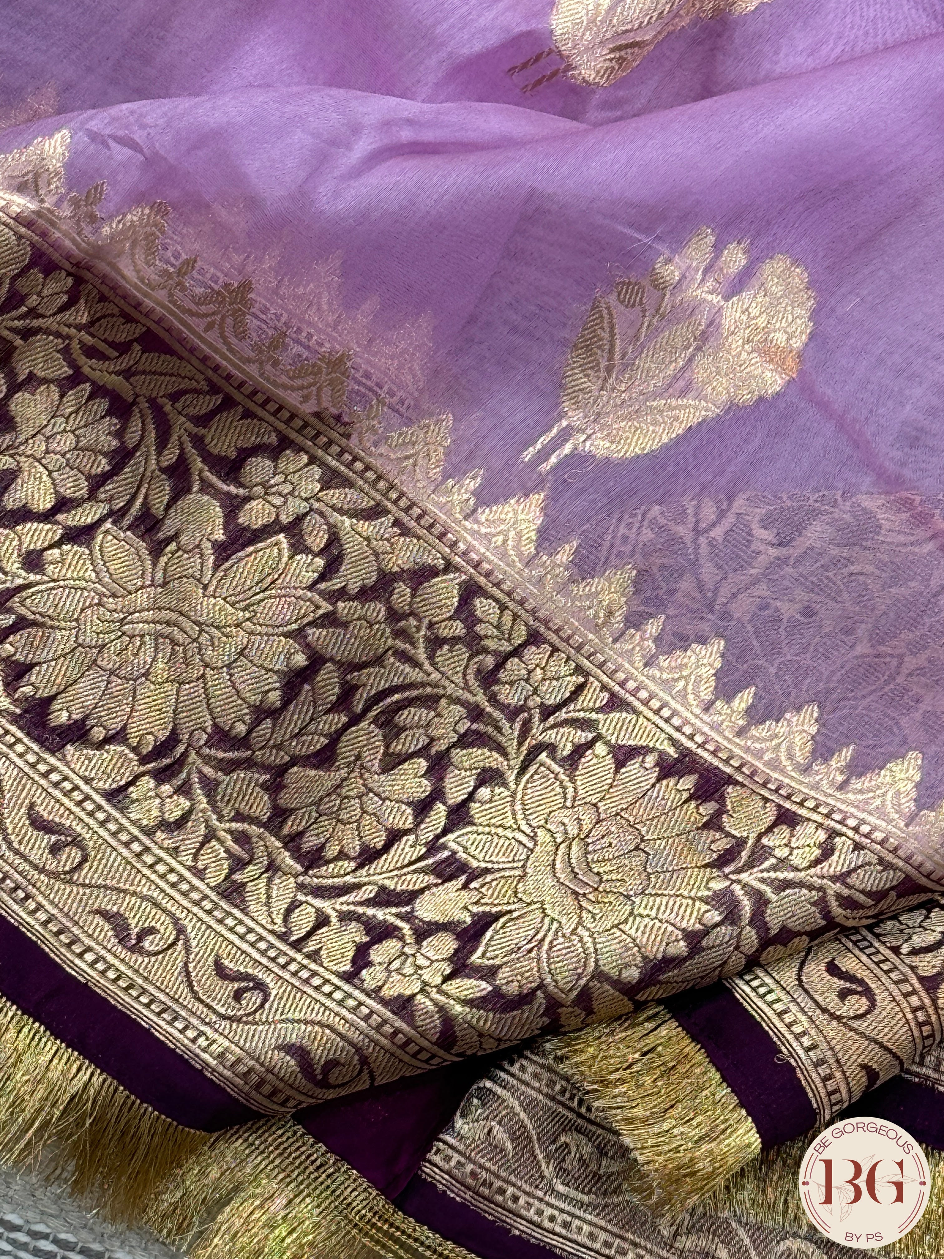 Banarasi Kora Organza silk mark certified saree with lace - Lavendar