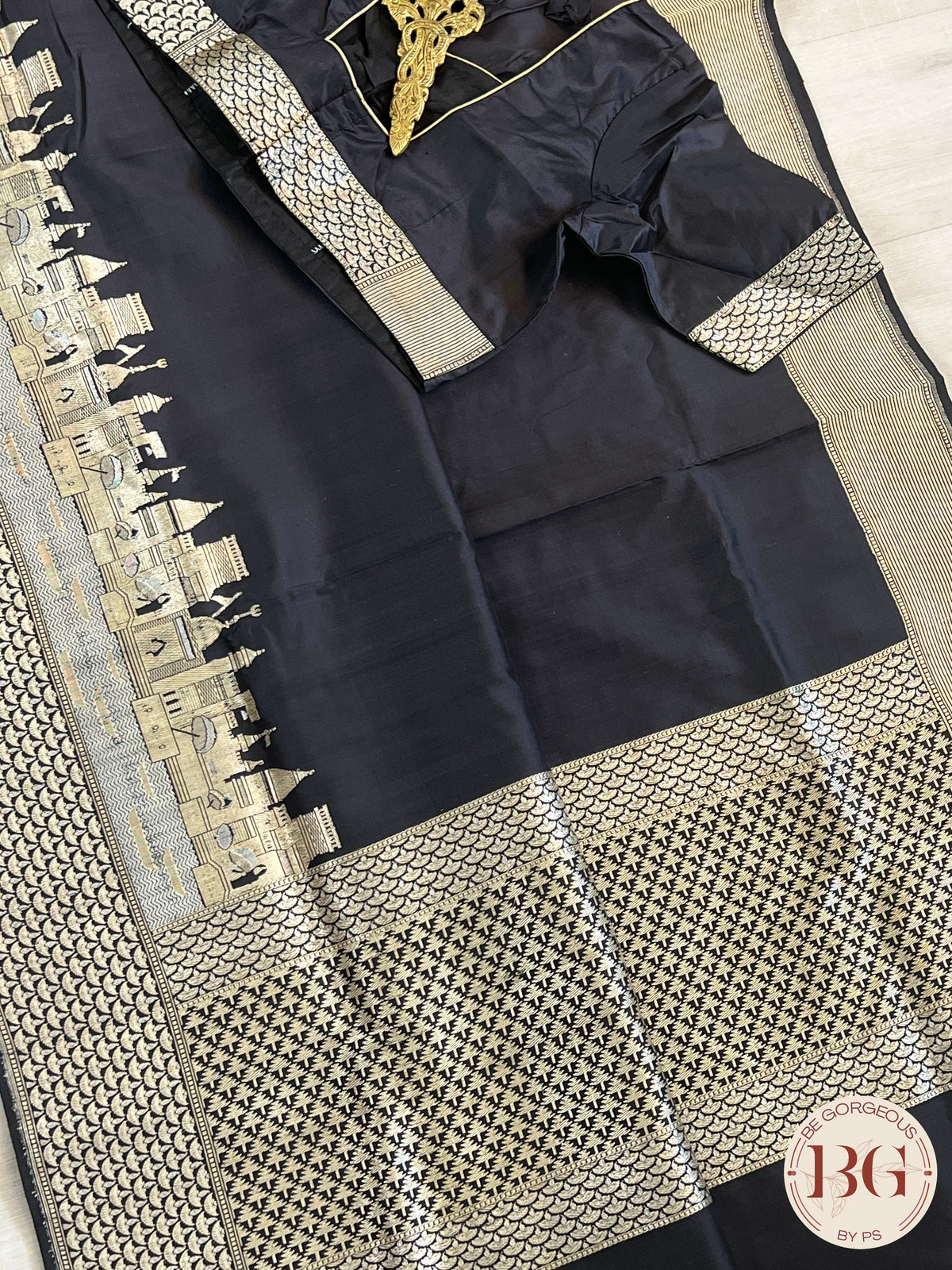 Banarasi Ganga ghat Pure silk handloom- silkmark certified saree color - black