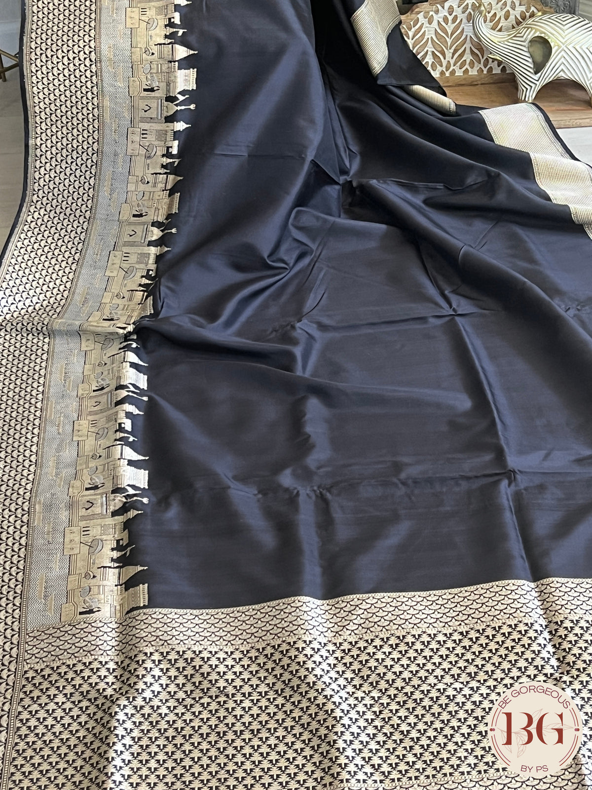 Banarasi Ganga ghat Pure silk handloom- silkmark certified saree color - black