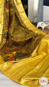 Kanjeevaram pen kalamkari saree on pure handloom silk - Yellow
