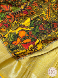 Kanjeevaram pen kalamkari saree on pure handloom silk - Yellow